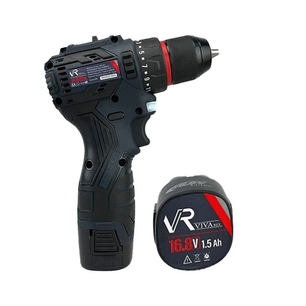 دریل پیچ گوشتی شارژی براشلس ویوارکس 16 ولت مدل VR1682V-BL دو باتری