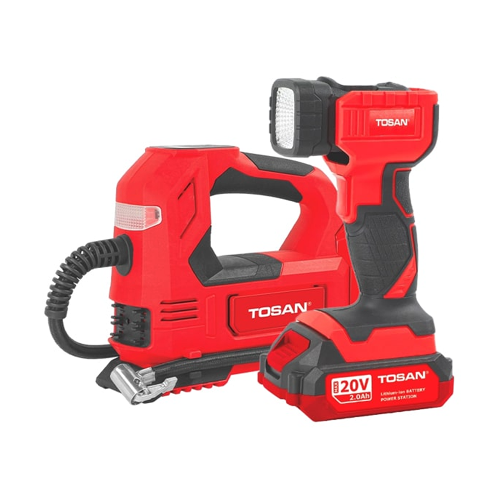 کیت پمپ باد فندکی و چراغ قوه شارژی توسن 20 ولت مدل 9799