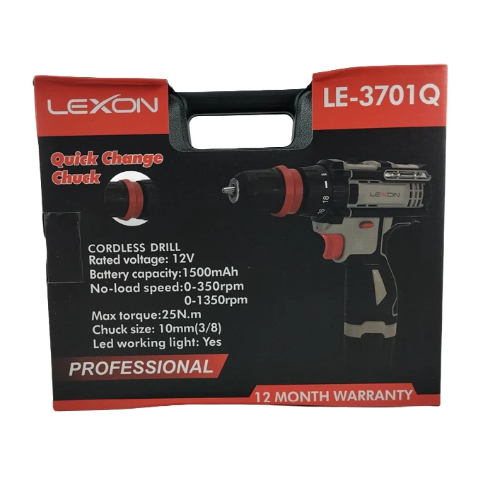 دریل شارژی لکسون 12 ولت دو باتری مدل LE-3701Q