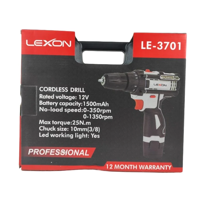 دریل شارژی لکسون 12 ولت دو باتری مدل LE-3701